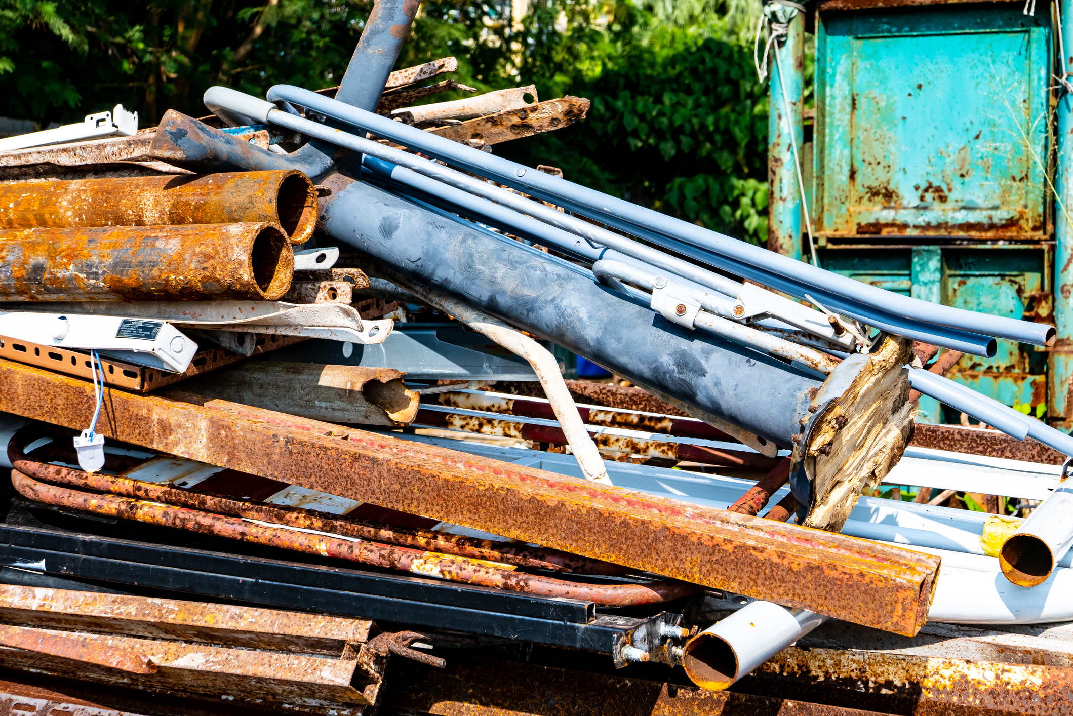 Metal scrap in a waste sorting container